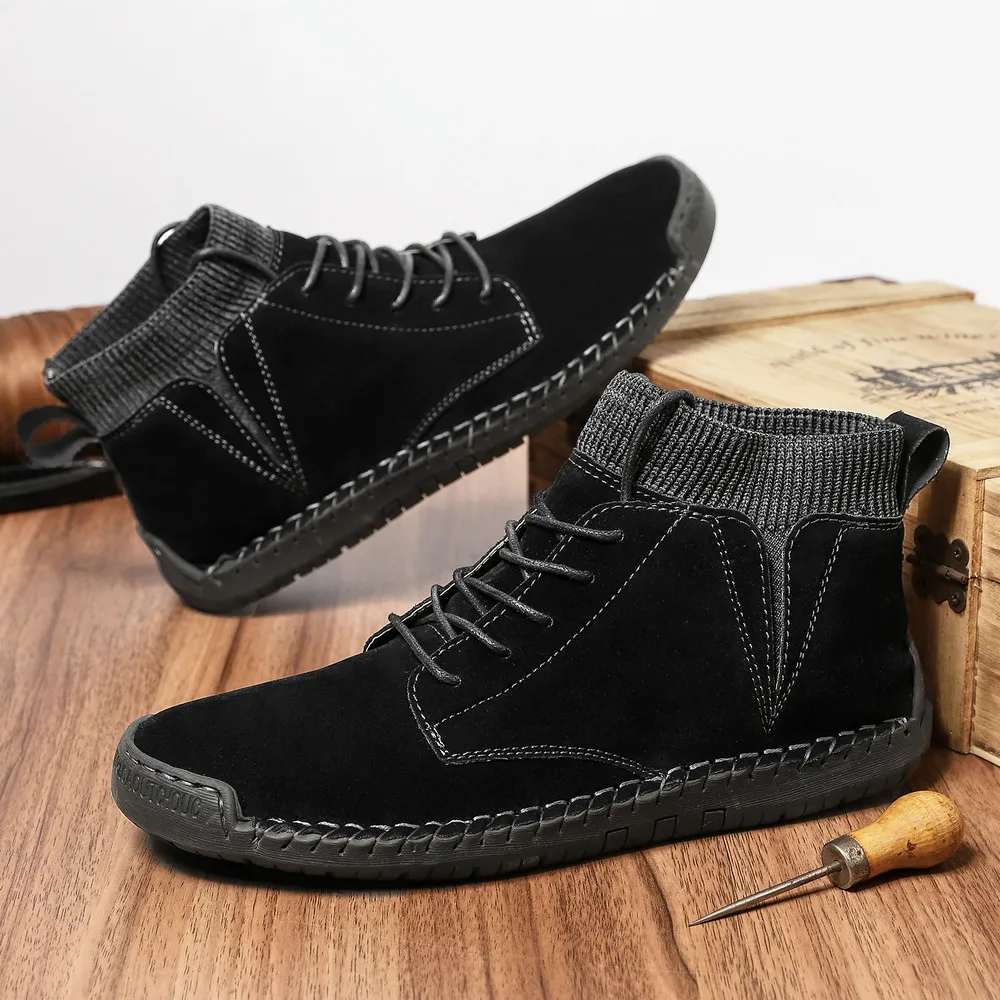 Non-slip Rubber Sole Outdoor Winter Boots Men Leather Casual Shoes Fashion Ankle Boots Unisex