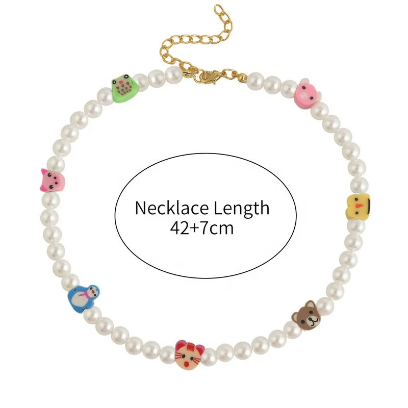 Ins Trendy Boho Colorful Flower Polymer Clay Pearl Beads Smiley Face Necklace