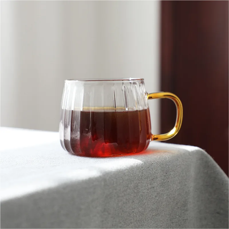 Chinese Art shaped Borosilicate Glass Coffee Tea Cup With Handle