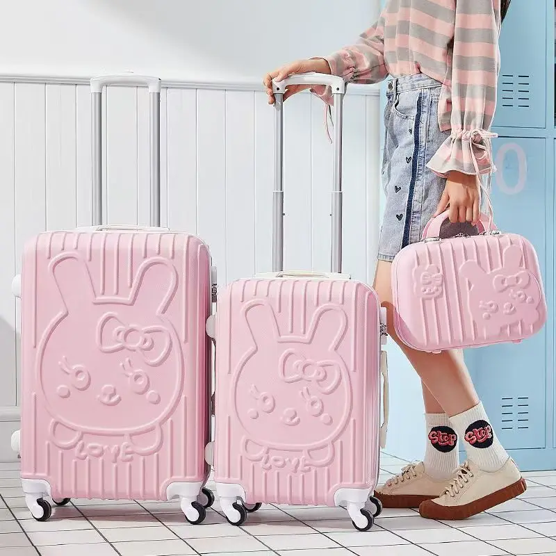 ABS+PC Spinner Luggage Double Wheels Trolley Suitcases with Pocket Compartment Weekend Bag Carry On Luggage Suitcase Set