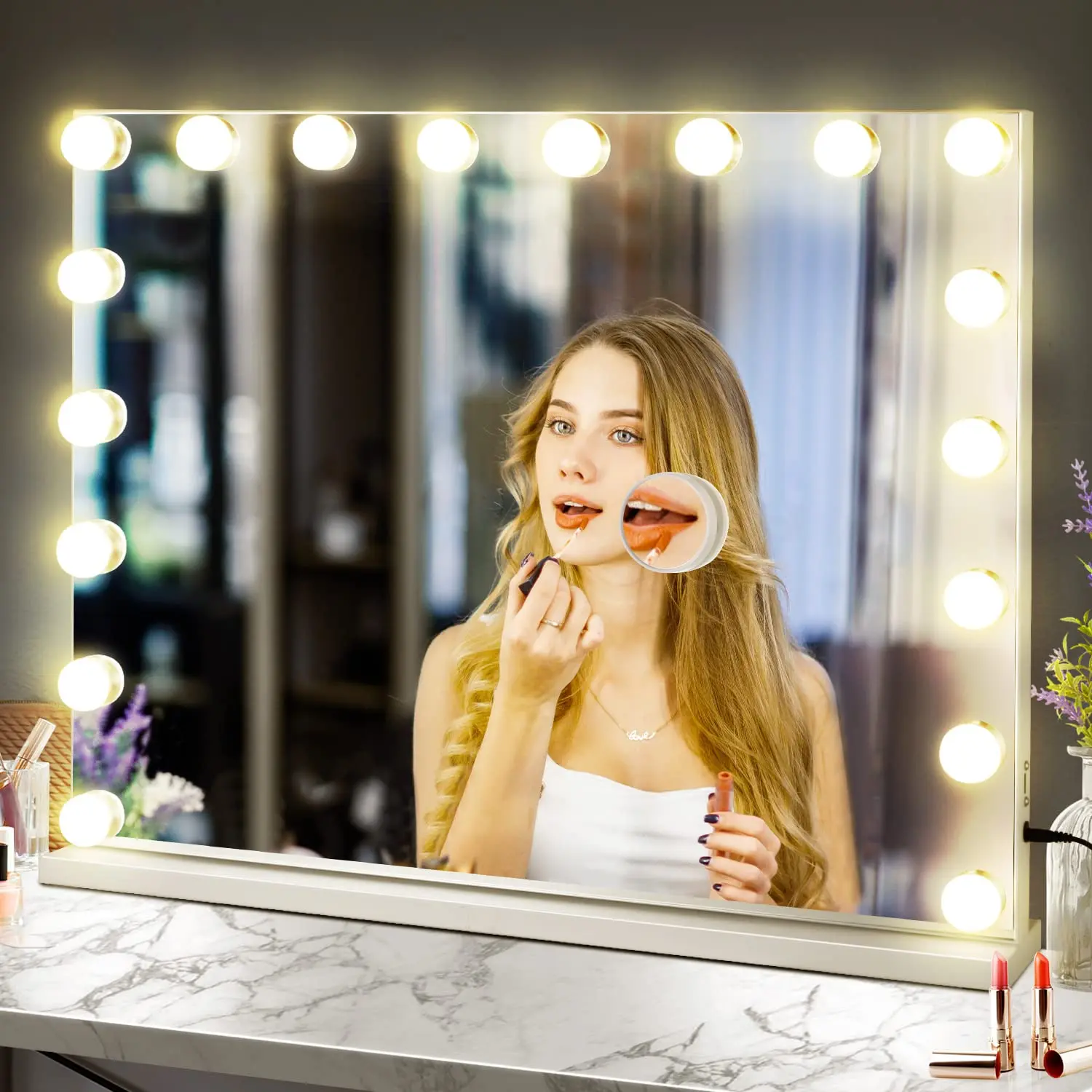 Cosmetic Beauty Hollywood Lighted Makeup Mirror 18 Bulbs Knob Dimmer Switch Dressing Vanity Mirror