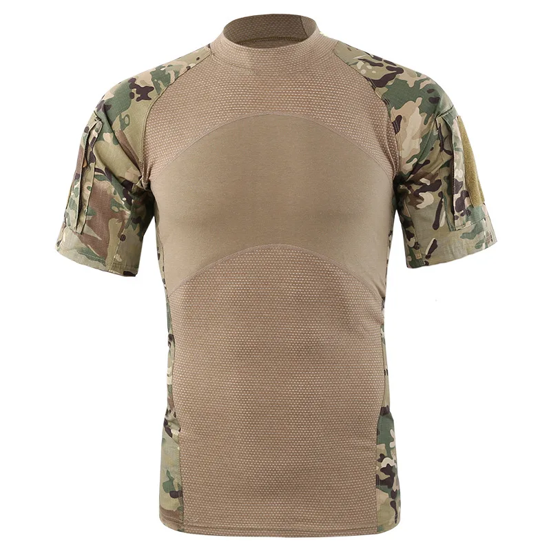 
Shoulder zipper pocket mesh design men dry fit training camouflage t-shirt 