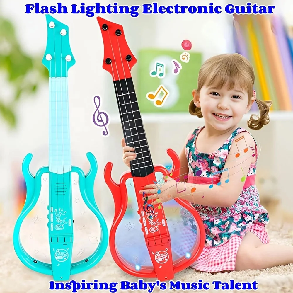 Musical Toddler Toy Children Learn How to Play Music String Type Flash Lighting Electric Guitar for Kids
