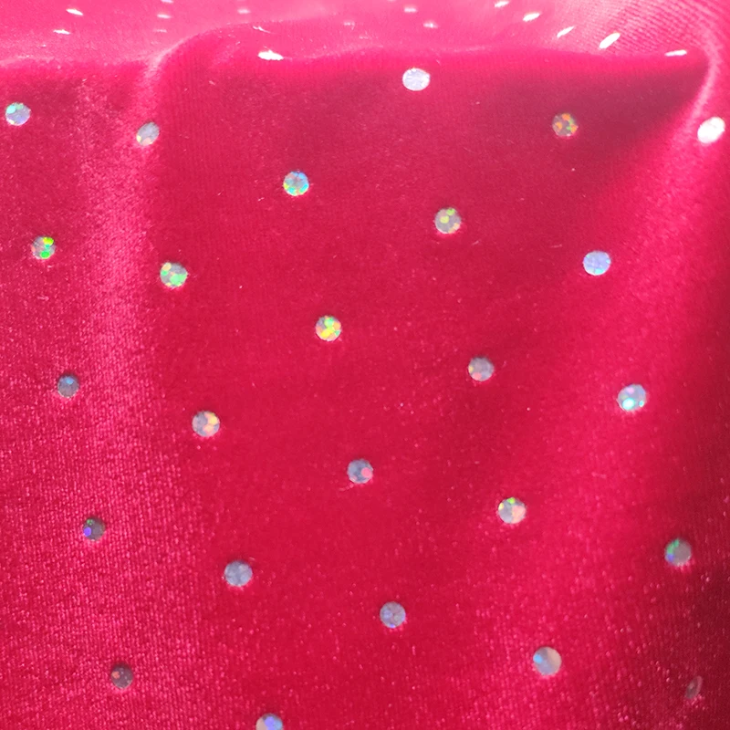 velvet fabric for garment clothing foil laser dot 92%Polyester 8%Spandex 4 way stretch textile custom elastic fashion