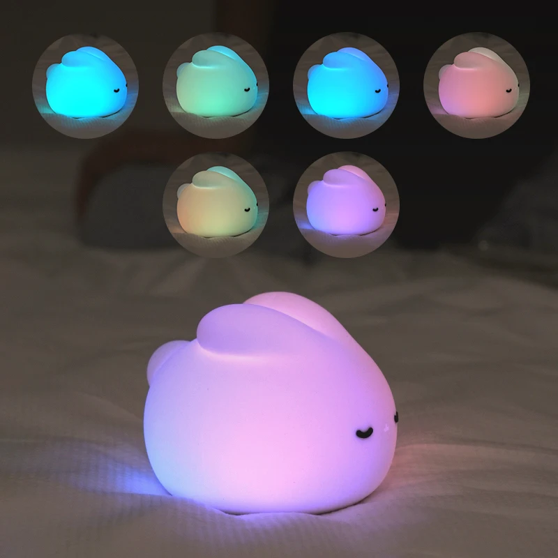 Dream Rabbit LED Night Light Cute Animal Silicone Nursery Lamp for Bedrooms and Living Rooms Rechargeable Small Size