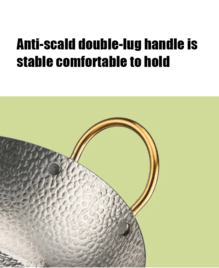 Silver Stainless Steel Hammer Frying Pan Restaurant Double Ear Hot Pot Seafood Basin Seafood Shabu Pot Round Bottom Pan