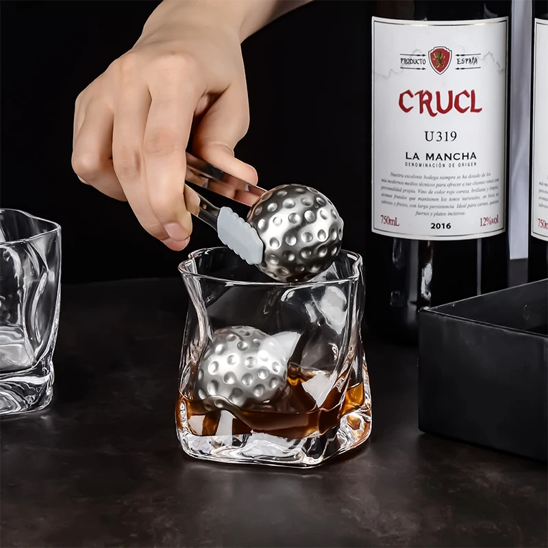 Stainless Steel Chilling Cubes Reusable Ice Cube Golf Ball Ice Stones for Drinks with Ice Tongs for Whiskey Stone