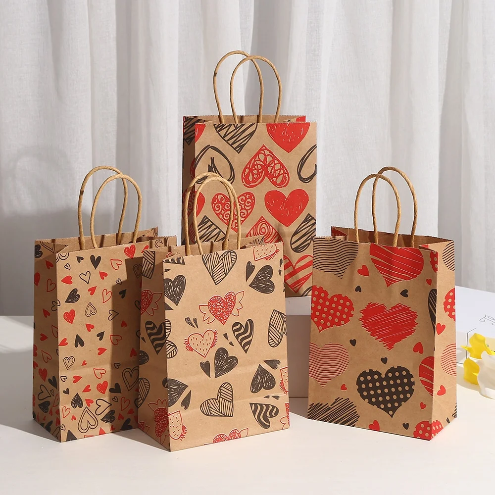 Hand Bag Flat Handle Bag Craft Paper Bag with Printed Custom Logo Kraft Paper for Gift and Shopping Brown