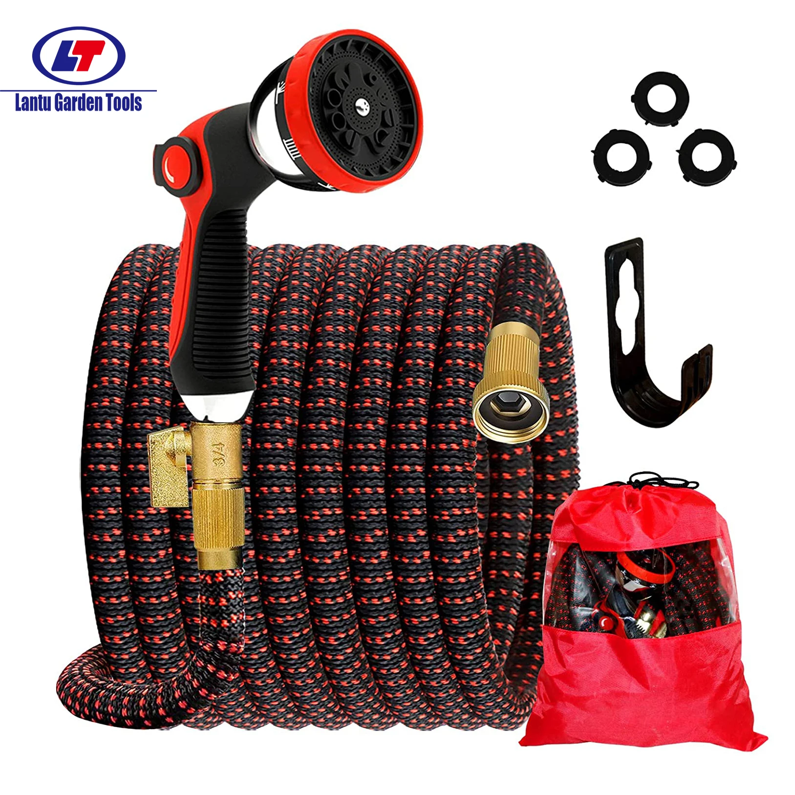 Heavy Duty 100ft No Kink Expandable Hose , Light Weight Outdoor Water Garden Hose Replacement with Multi Purpose Nozzle