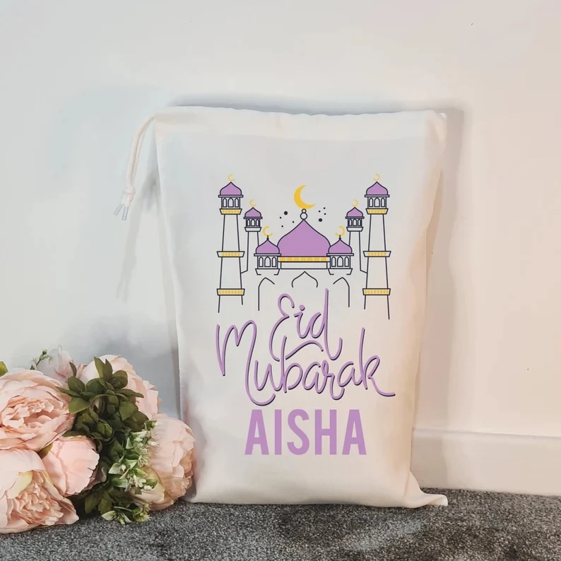 Ramadan Decoration Sublimation Eid Mubarak Ramadan Candy Bag Canvas Eid Gift Bag