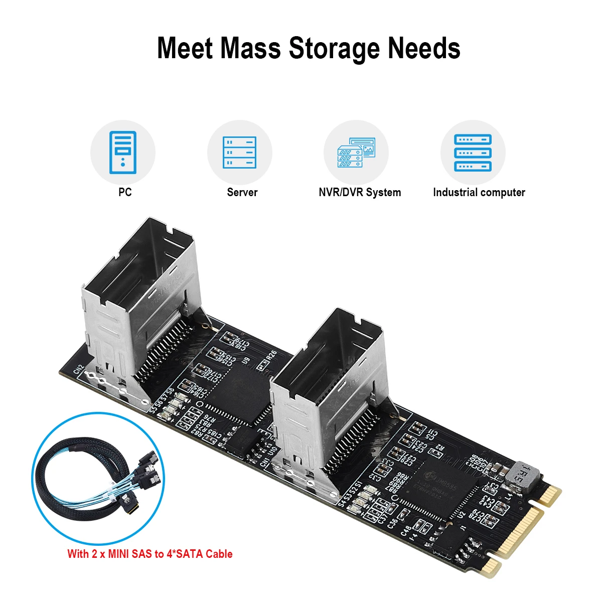 M.2 PCIe3.0 to 8 Ports SATA 6G Multiplier Controller Card with 2 Mini SAS Interface B/M key NGFF To 6Gbps SATA adapter card