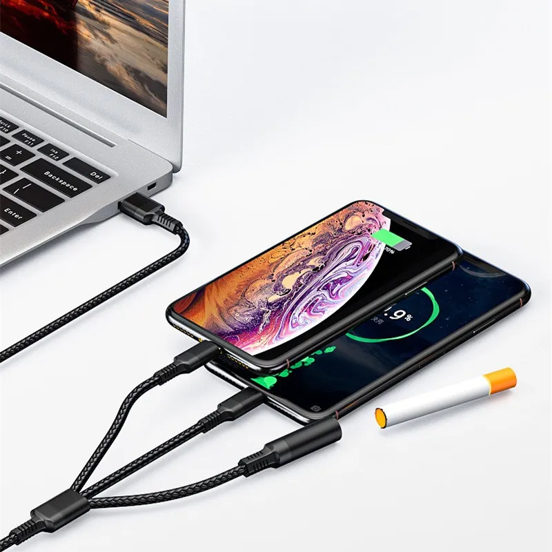 Магнитный кабель для быстрой зарядки с разъемом Type-C на Lightning для телефона 3 в 1 с функцией прикуривателя