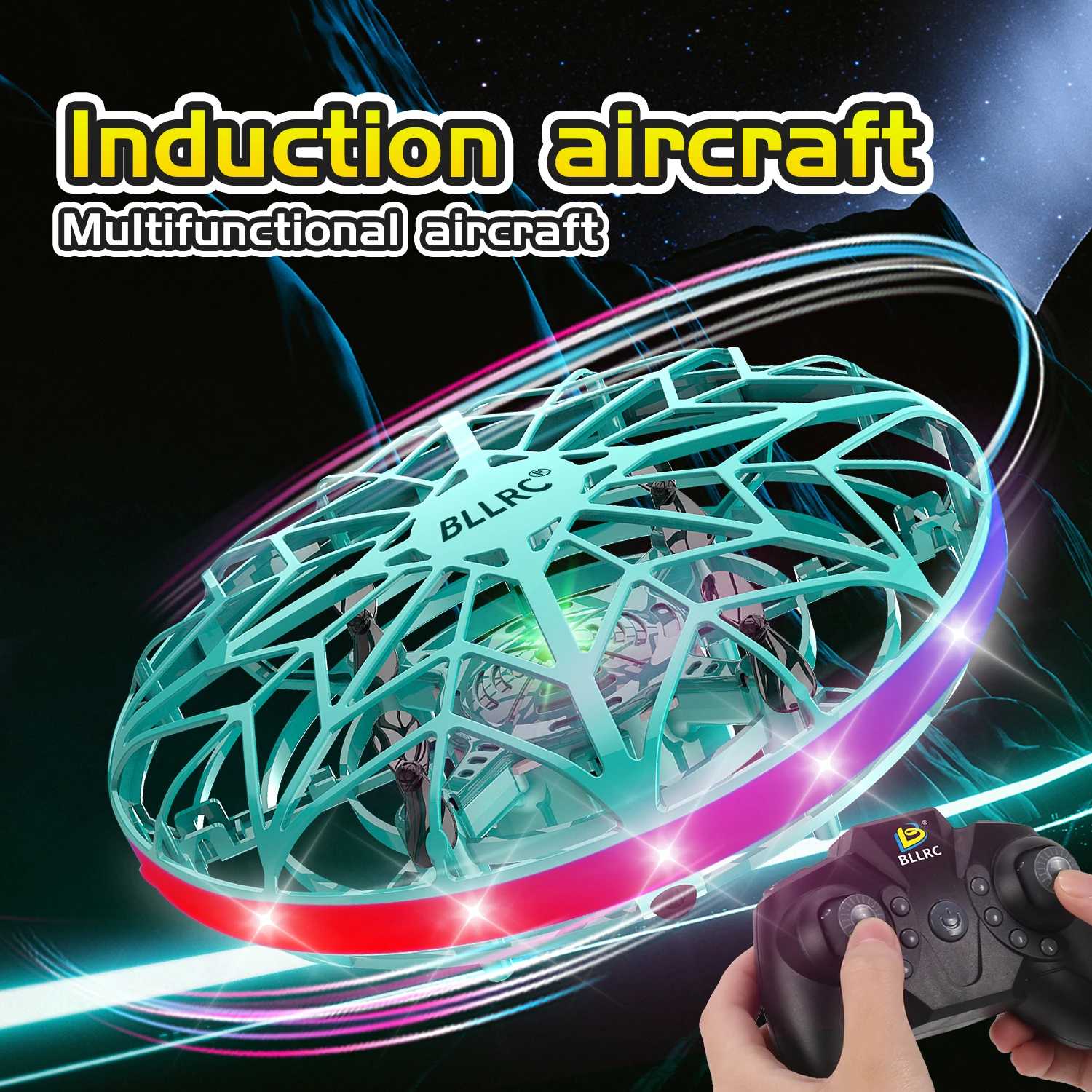 BLLRC F106A Induction Intelligent Suspension Flying Saucer UFO Induction Aircraft with Headless Mode Drone Handheld Toy
