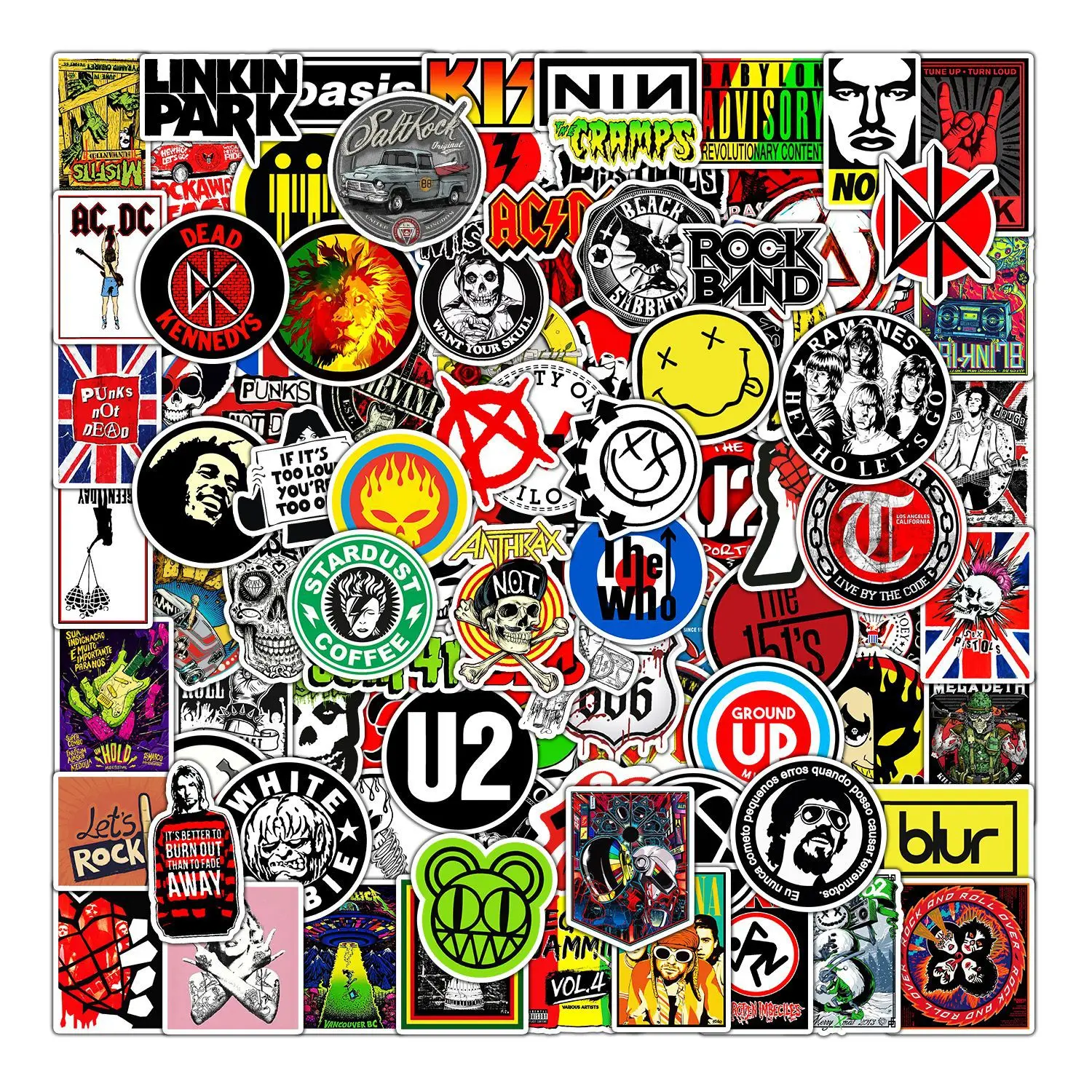 ZY2841H 100Pcs Rock Music Theme Graffiti DIY Stickers Decorative Cup Guitar Laptop Luggage Vinyl Waterproof Stickers