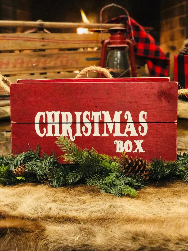 Procurement Festival Hot Sale Christmas Eve Gift Box Wood Vintage Box Rustic Wood Christmas Box with Lid
