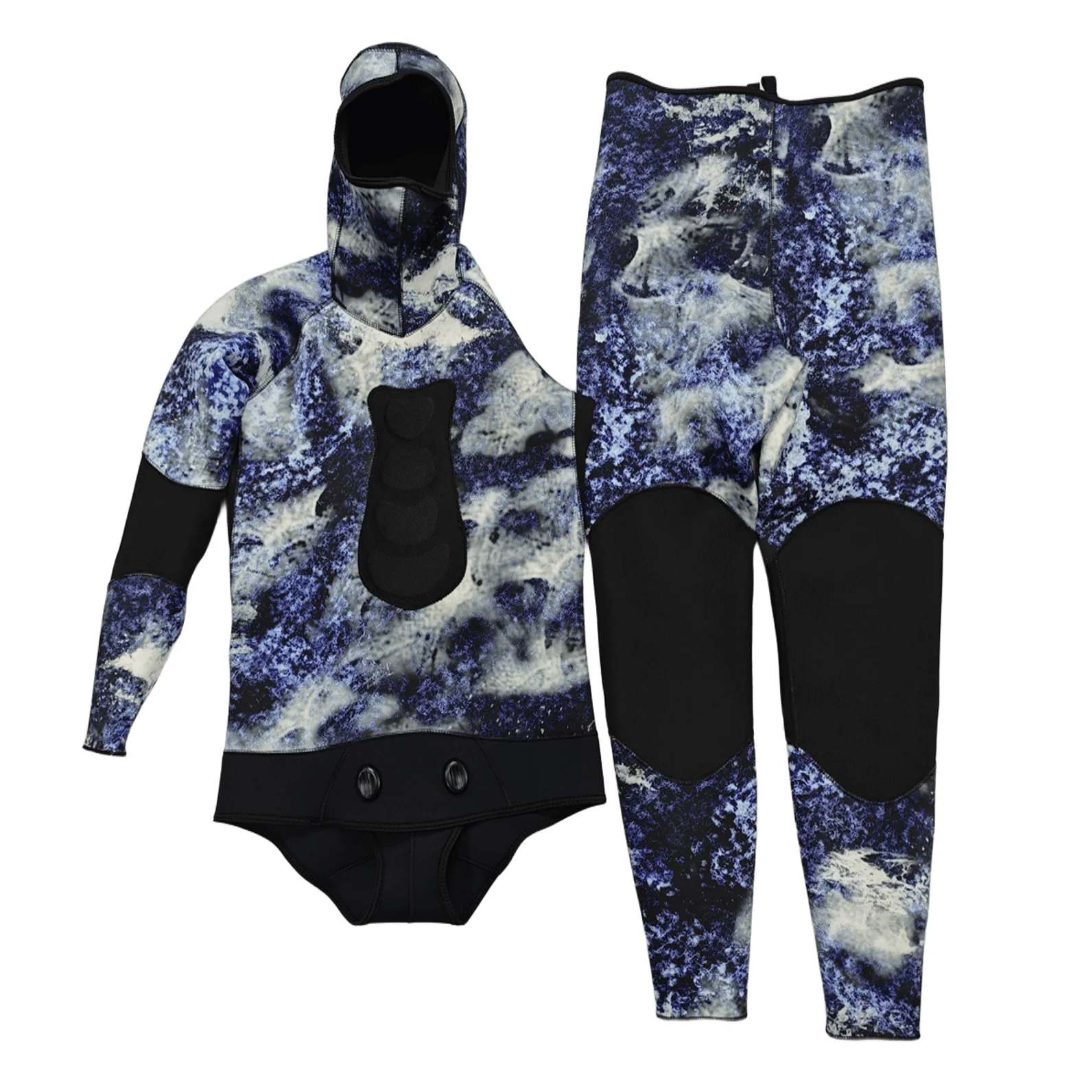 Yamamoto39 3mm blue camouflage neoprene 2 pieces waist trousers custom hooded surfing diving suit swimming spearfishing suit