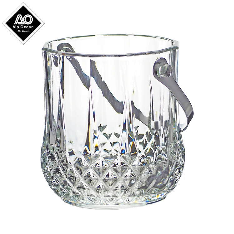 Алмазный узор прозрачное стеклянное ведро со льдом с ручкой, подходит для алкоголя, напитков, воды типа льда контейнер