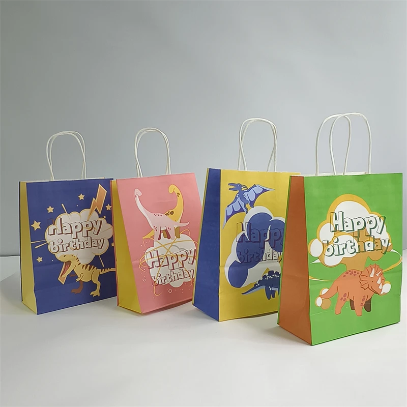 16*22*8cm Animal cartoon design white kraft birthday gift paper bag