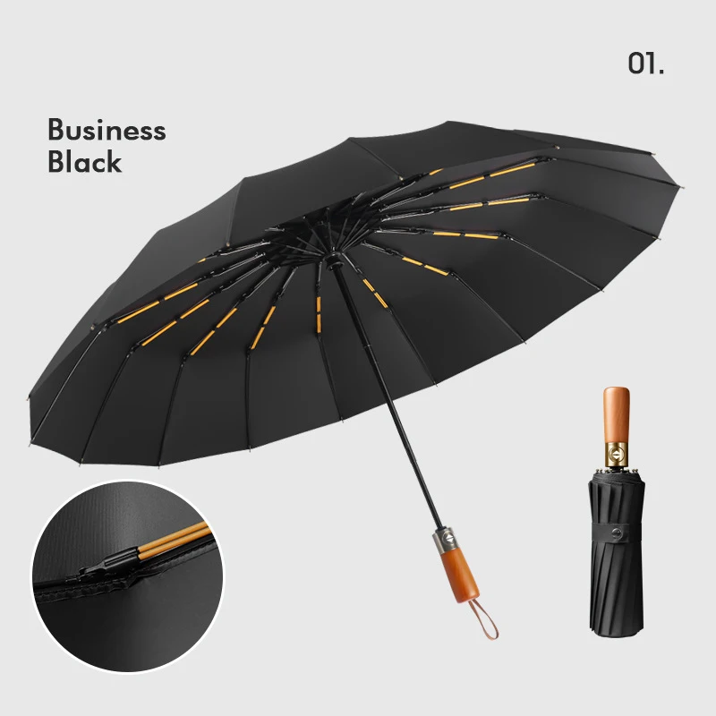 Parapluie с 16 ребрами автоматической деревянной ручкой портативный пользовательским логотипом УФ-защитой бизнес-дизайн 3 складной ветрозащитный зонт