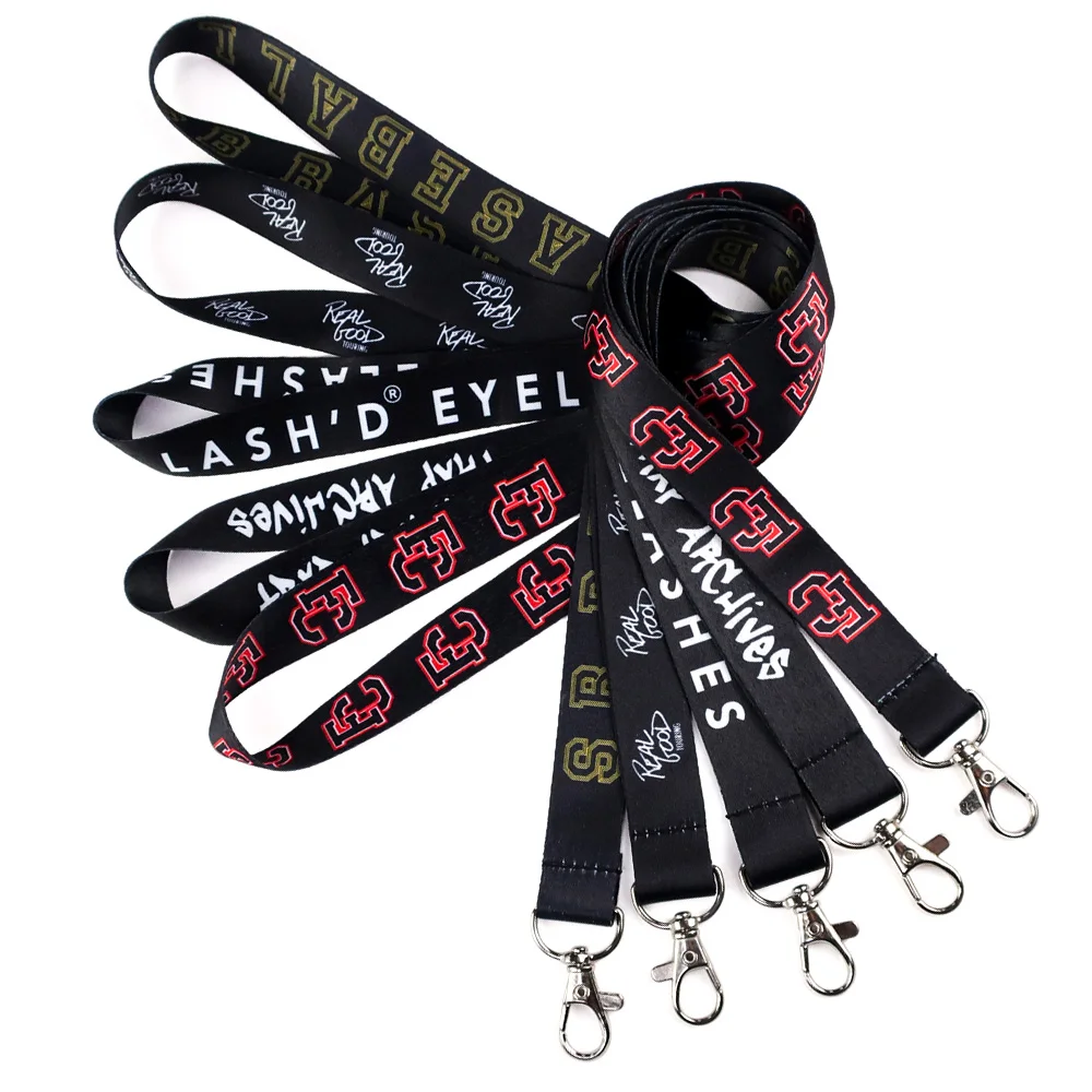 Custom designer cute adjustable sublimation printed fabric lanyards with id card badge holder