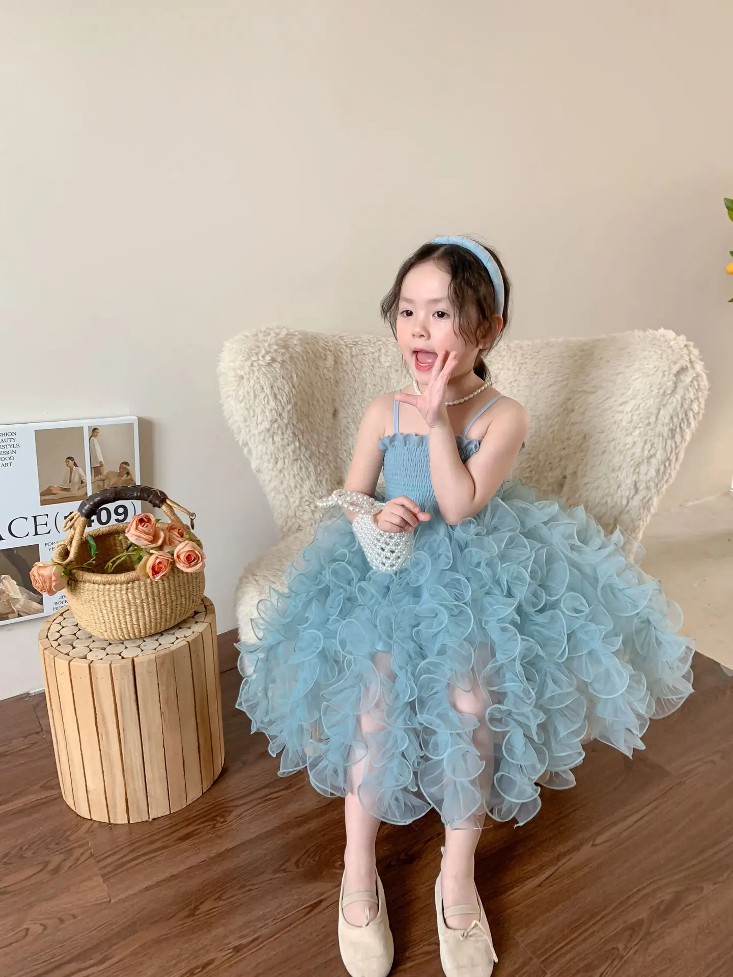 W130 solid blue princess design little baby girls tutu ruffles dress infant toddler tulle party dress boutiques clothing