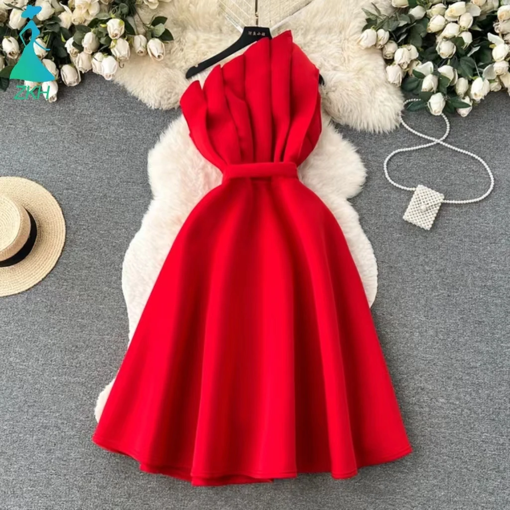 Plus Size High Quality Vintage Slim Midi Dress For Women Strapless Sleeveless Empire 3D Lace Vestidos Ladies Elegant Dresses