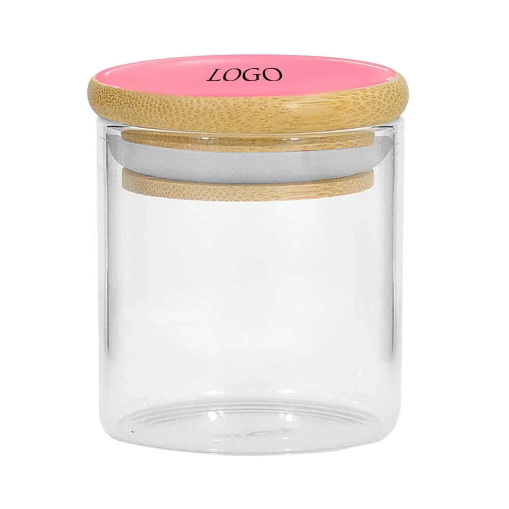 whole sale clear glass stash jar with bamboo lid smell proof stash jar