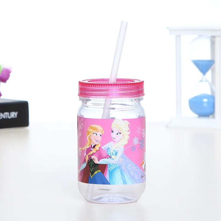 High quality mason jar clear plastic straw cup with lid and handle