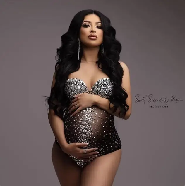 Embellished  Rhinestone Maternity Dress  pregnant Props  Maternity photoshoot gown Diamond dress for women