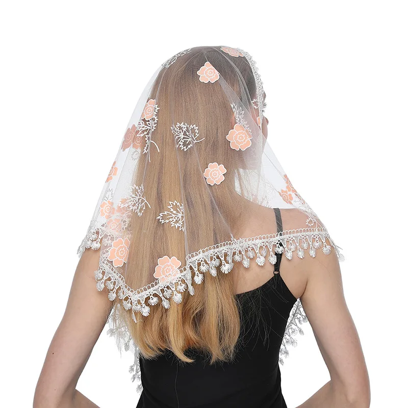 Triangle Lace Mantilla Veil Tulle Scarf Covering Church Veil for Mass Wedding Bridesmaids