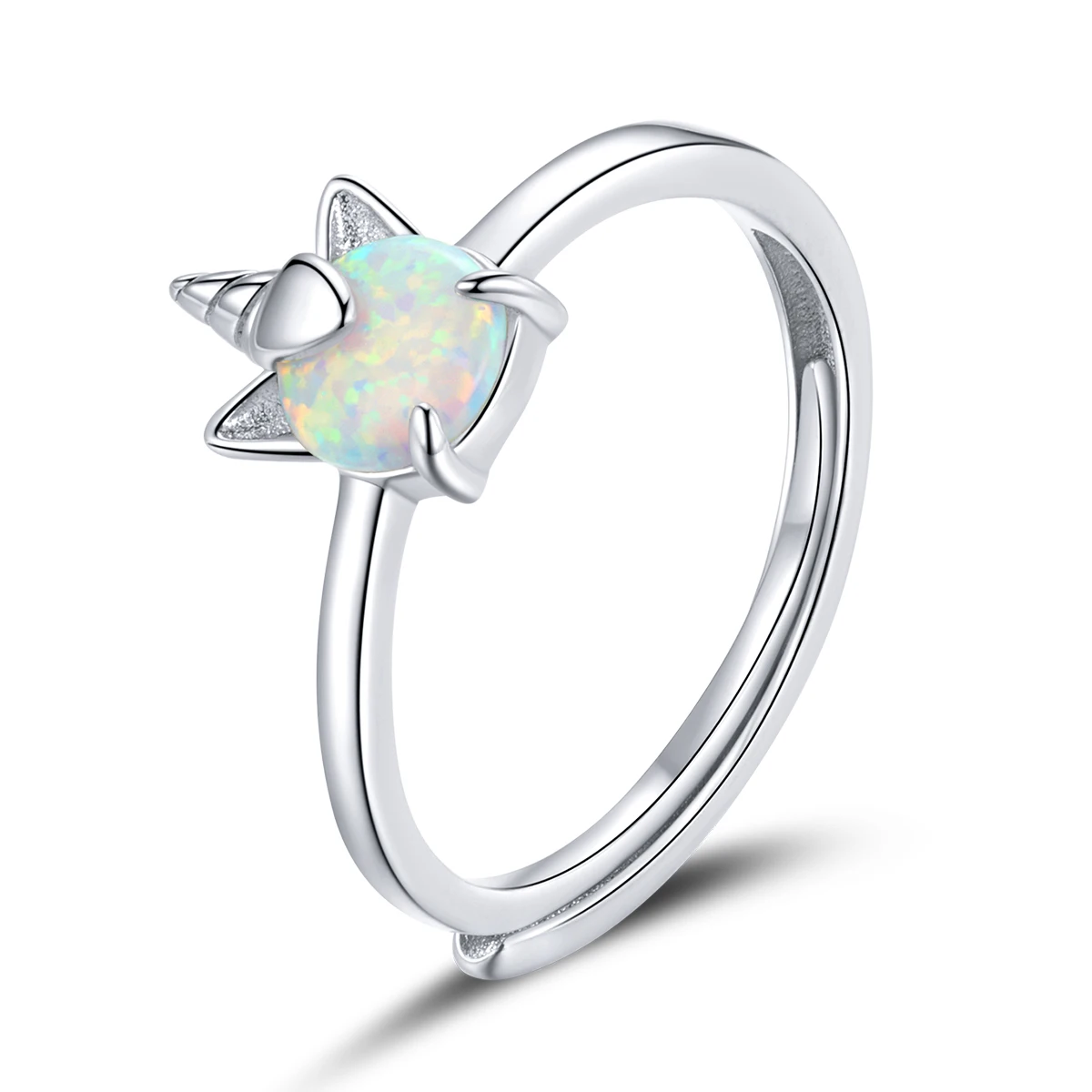 Wholesale White Gold Plated Opal Gemstone Earrings Fashion Unicorn Adjustable Ring 925 Sterling Silver Jewelry Set for Women