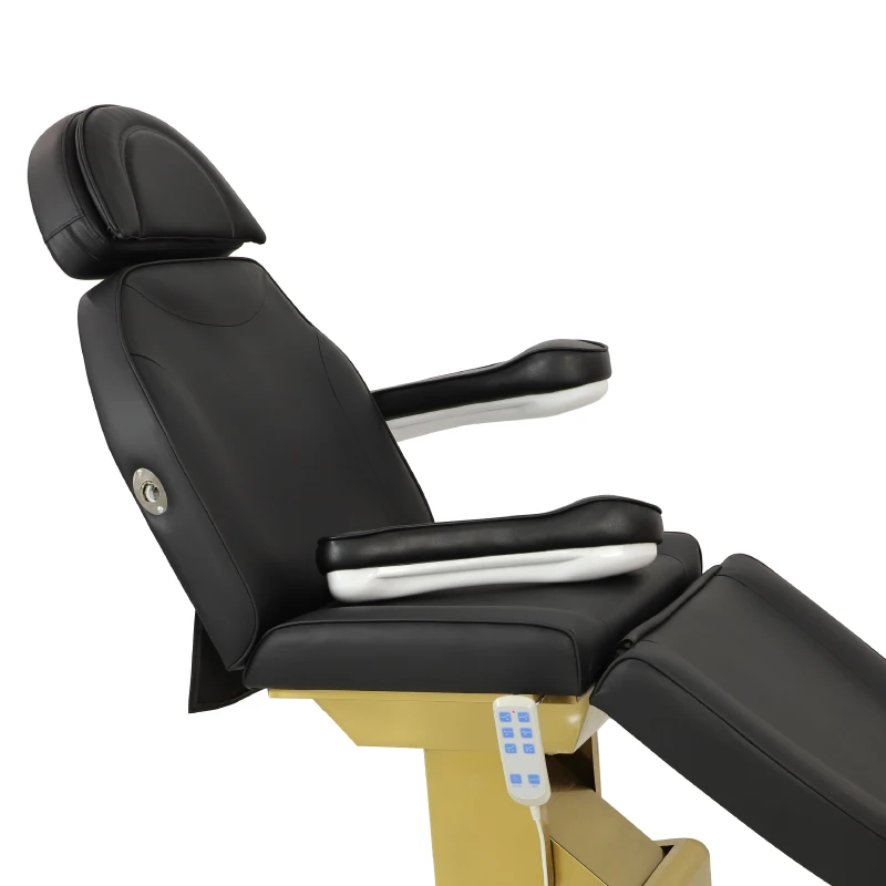 Modern black gold base beauty salon massage table bed 3 motor electric foot control therapy facial spa bed for sales