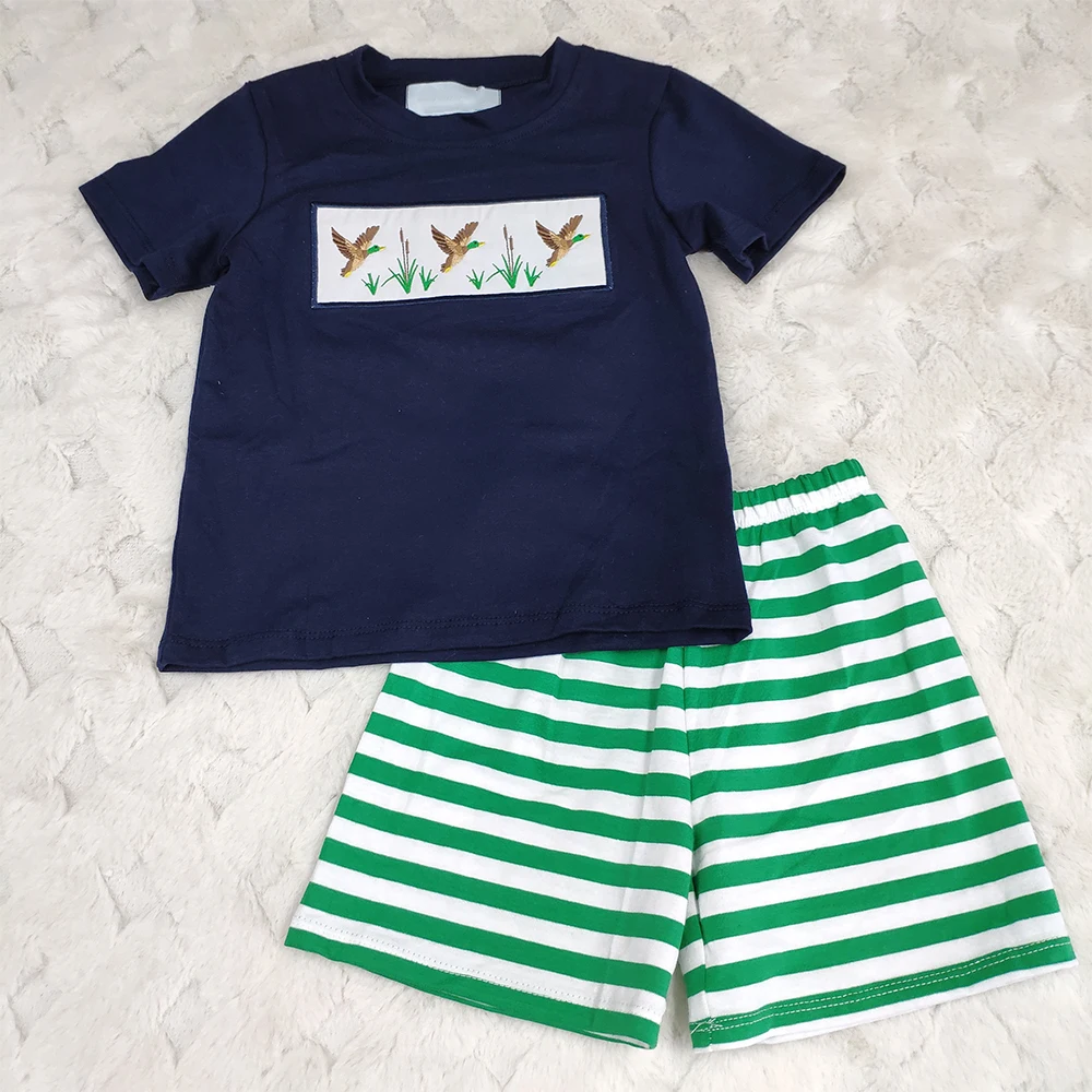 2024 popular children clothes wholesale kids embroidered outfit hunting mallard duck patch baby girls clothing sets