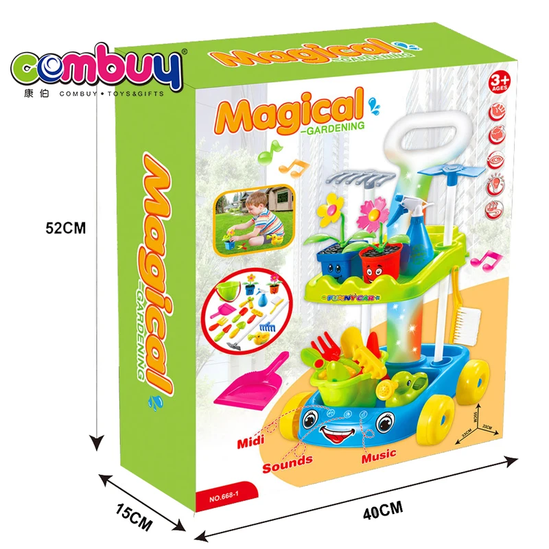 Pretend play funny trolley cart game toys kids garden tool set