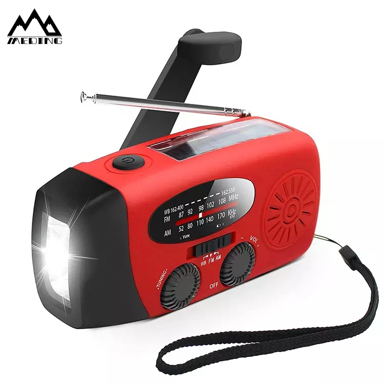 MEDING Portable Solar Radio Power Bank 2000Mah Emergency Hand Crank Generator