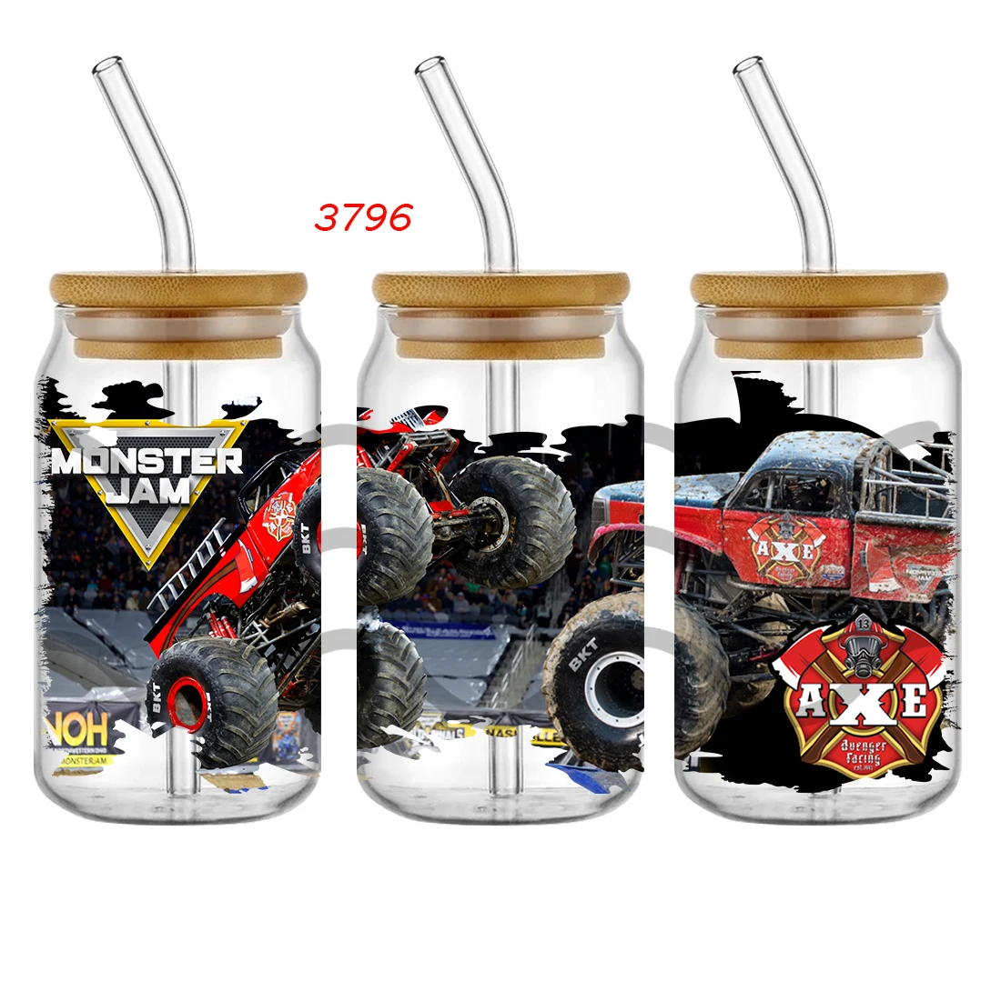 Monster Jam  UV DTF Cup Wrap Transfers Ready To Transfer UV DTF Cup Wraps For 16oz 20oz Libbey Glass Cups Tumblers