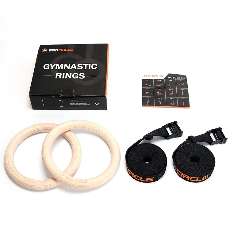 Wholesale Fitness Wooden Gym Rings Gymnastic Rings With Colorful Strap