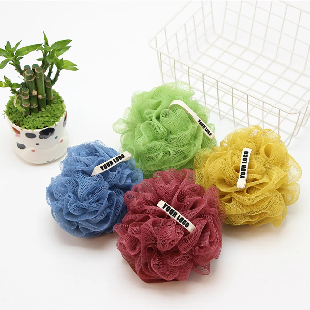4 Color 20G Mesh Pouf Bath Luffa Sponge Body Scrubber Exfoliator PE Coarse Mesh Shower Loofahs Balls