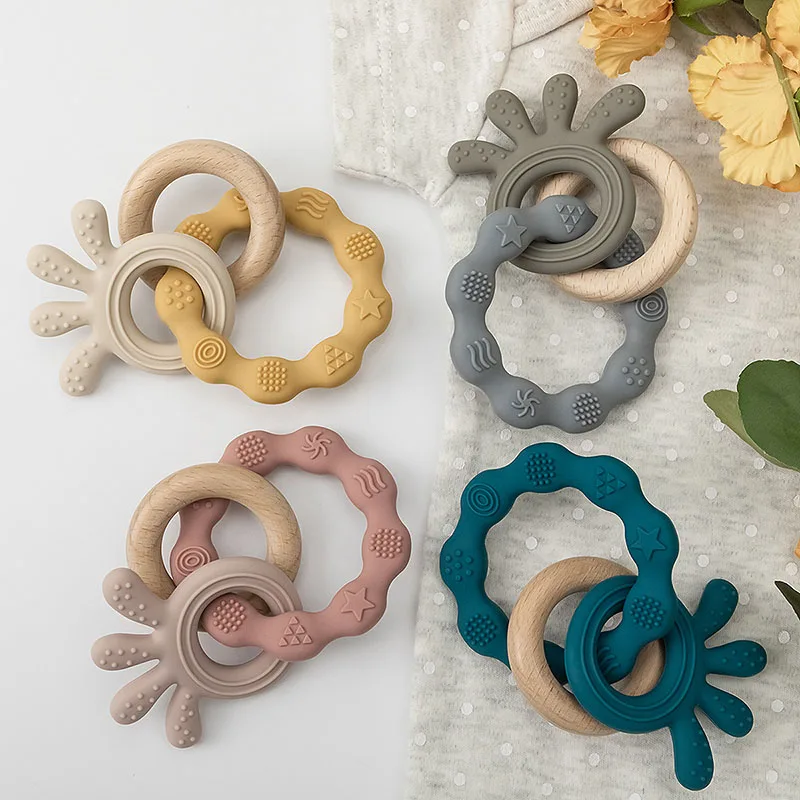 Wholesale BPA Free Chewable Teething Toy Baby Teethers Ring Food Grade Wooden Ring