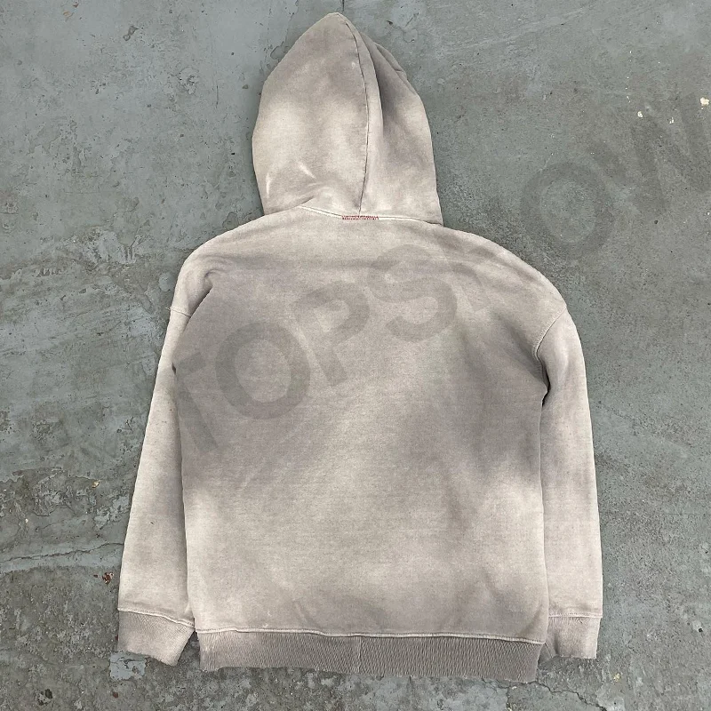 Topshow Streetwear Hoodie Cotton French Terry Acid Wash Vintage Custom Logo Oversized Stone Wash Sun Faded Distressed Hoodies