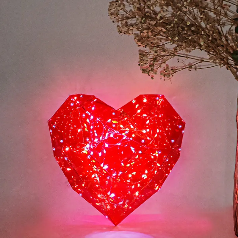 Prismatic Luminous 3D Heart LED Lighting Wedding Party Valentines Day Decoration Iridescent Rechargeable Led LOVE Heart Light