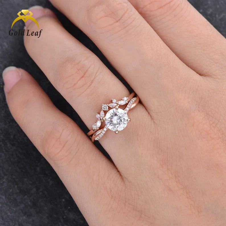 Goldleaf Fine Jewelry custom ring 14k solid gold vvs moissanite wedding band ring 1.2ct lab grown diamond engagement ring