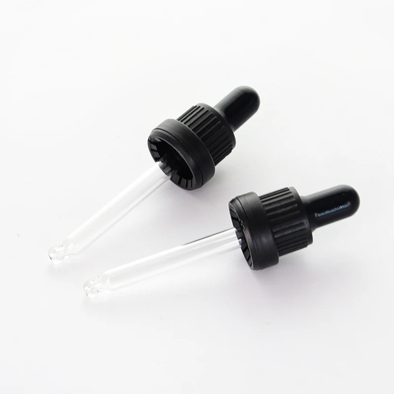 Neck18mm black tamper-evident PP droppers with glass straight ball tip pipettes