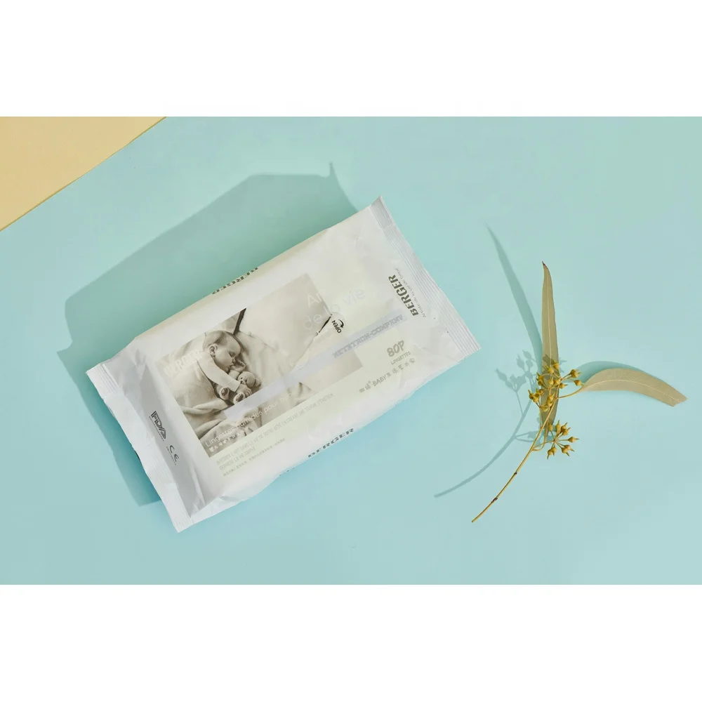 100% Natural Flushable Wet Wipes With Vatimin E disposable unscented  baby face cleaning wet wipes customized brand