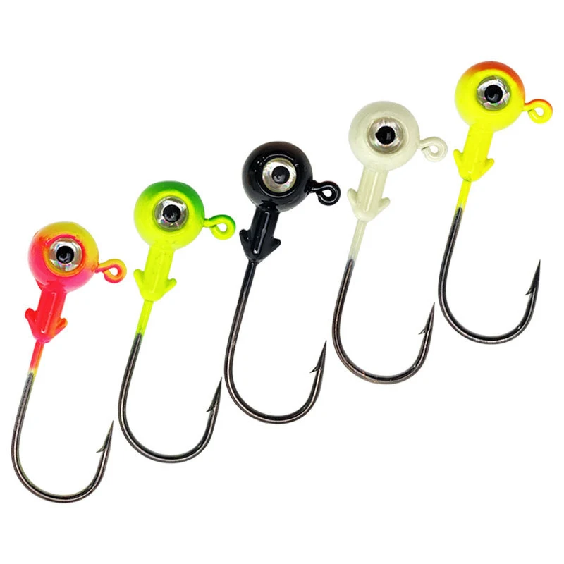 WeiHe 3.5g/5g/7g/10g/14g 5Colors Jig Hook Jighead Fishing Hooks Colorful Lead Head Hook