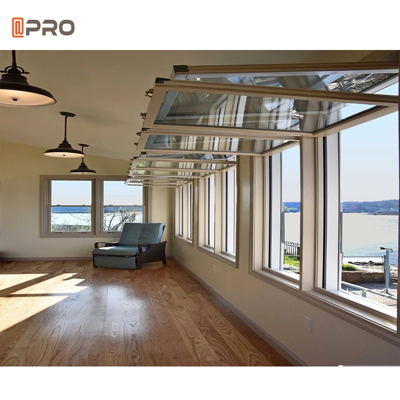 APRO aluminum alloy custom kitchen bi-fold window vertical top folding glass push-up folding window