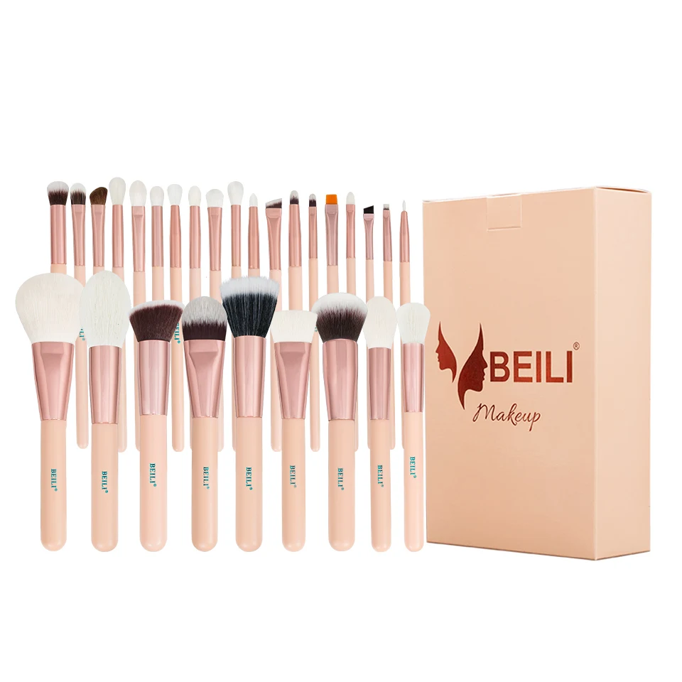  Профессиональные кисти для макияжа BEILI 28 шт. супер мягкие волокнистые высококачественные косметические ручки с натуральными волосами животных лица и