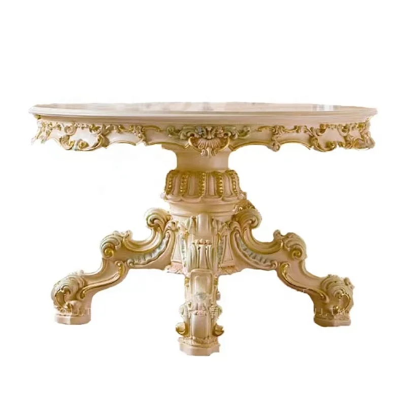 Luxury Large Cream round Dining Table French Rococo Style 12 Seater with Rotating Design Antique Home or Hotel Furniture