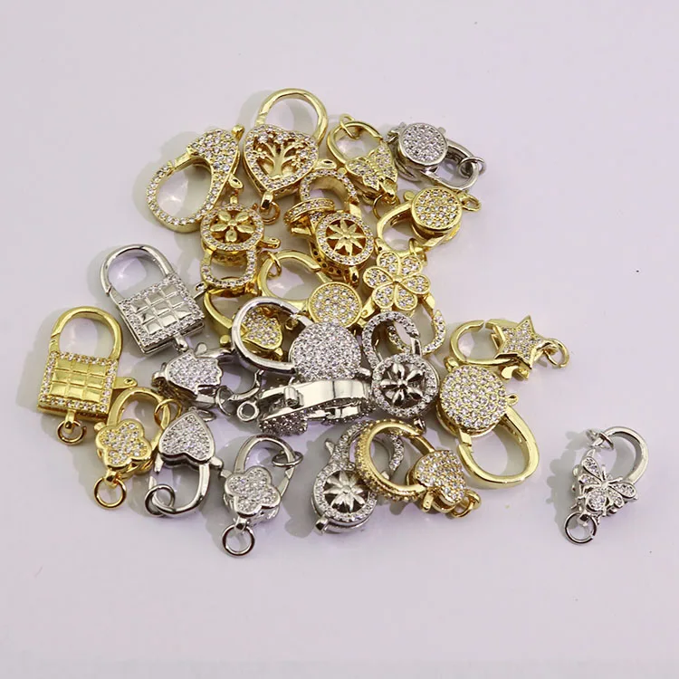 CZ8188 18k Gold Plated Diamond CZ Micro Pave Teardrop Lobster Claw Clasp, Cubic Zirconia Pave Lobster Clasps,CZ Jewelry Clasp