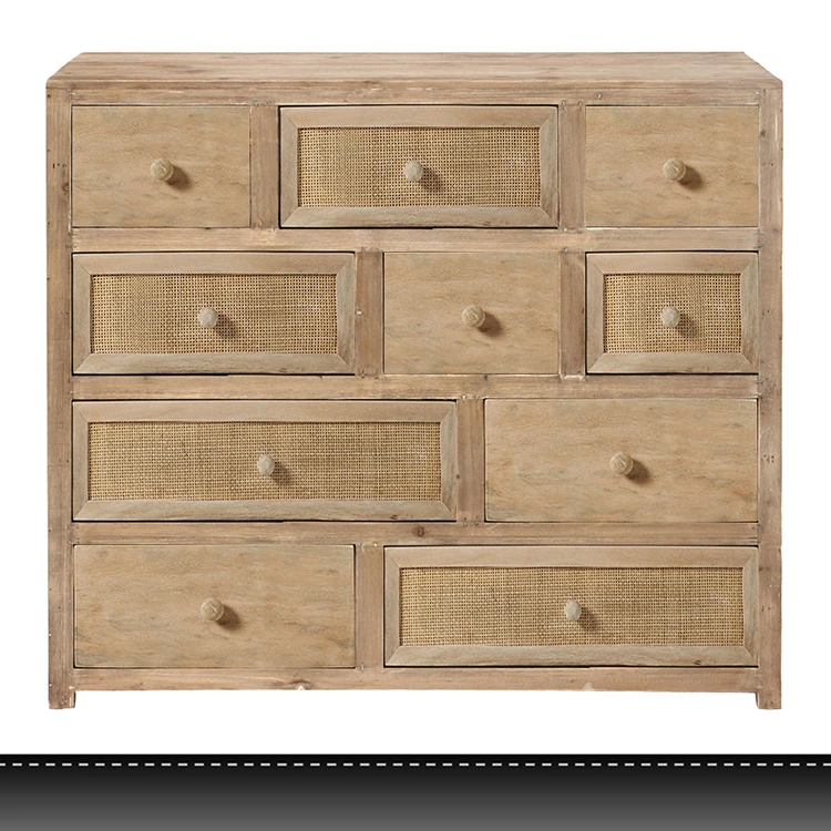 Chinese Style Solid Wood Multi Wooden Rustic Carving Design Drawer Chest For Living Room Storage Cabinet